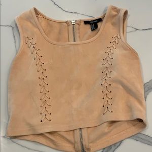 Peach faux suede crop top